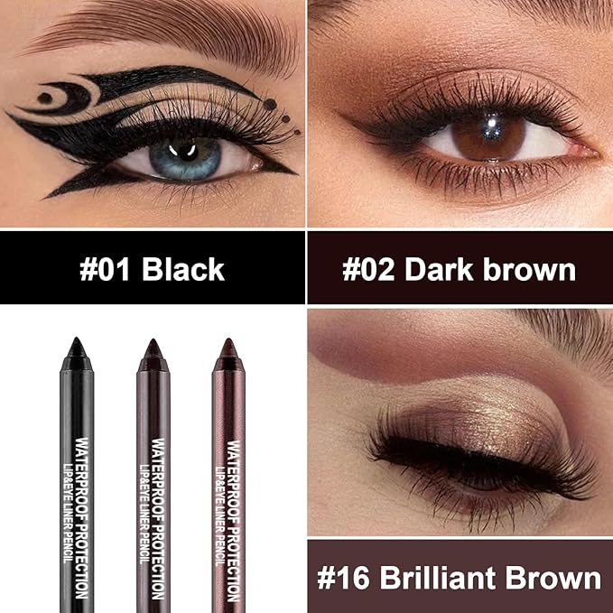 3 Colorful Eyeliner Pen Set, Eye Shadow Pencil, Pearl Eyeliner Kit Metallic Glitter Eye liner Pencil for Women Eye&Lip Liner Professional Colorful Eye Makeup Color Set (3PCS E)