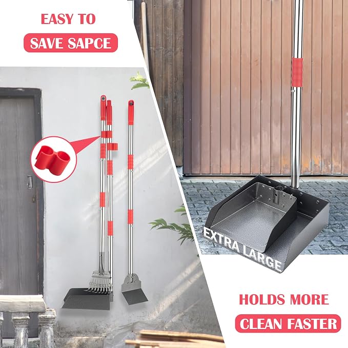 FUSBUNTY Dog Pooper Scooper Set, Heavy Duty Stainless Steel Rake & Spade | Extra Large Tray for Pet Waste Removal. No Bending Clean Up Tool for Grass, Dirt, Gravel, Yard & Outdoor Areas.
