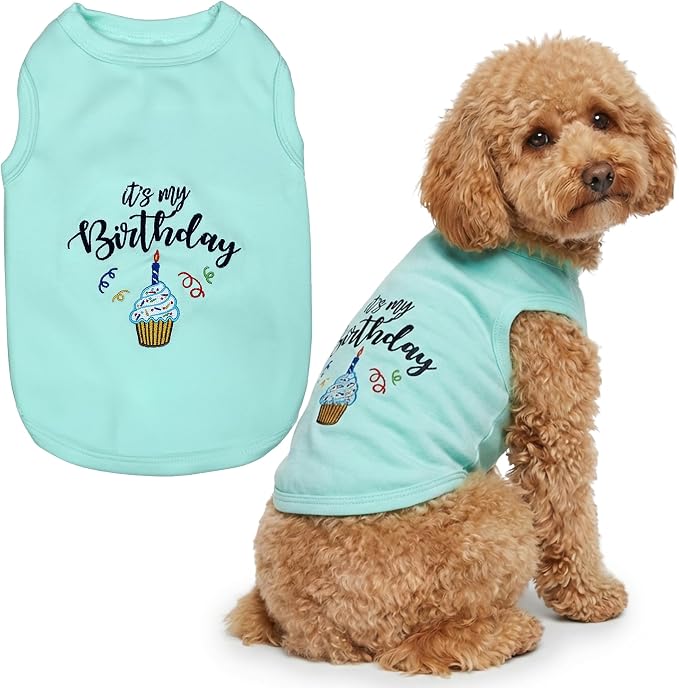 Parisian Pet Dog Shirt – 100% Cotton Shirts for Large Dogs – Blue Sleeveless Pet Clothes – Lightweight and Breathable Dog Birthday Shirt – Boy Dogs Clothes - Stretchy Pet T Shirts