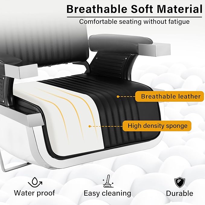 Barber Chair, Black Heavy Duty Reclining Hydraulic Salon Chair for Hair Stylist with Footrest and Headrest, Adjustable 360° Swivel All Purpose Chair Spa Beauty Equipment for Barbershop