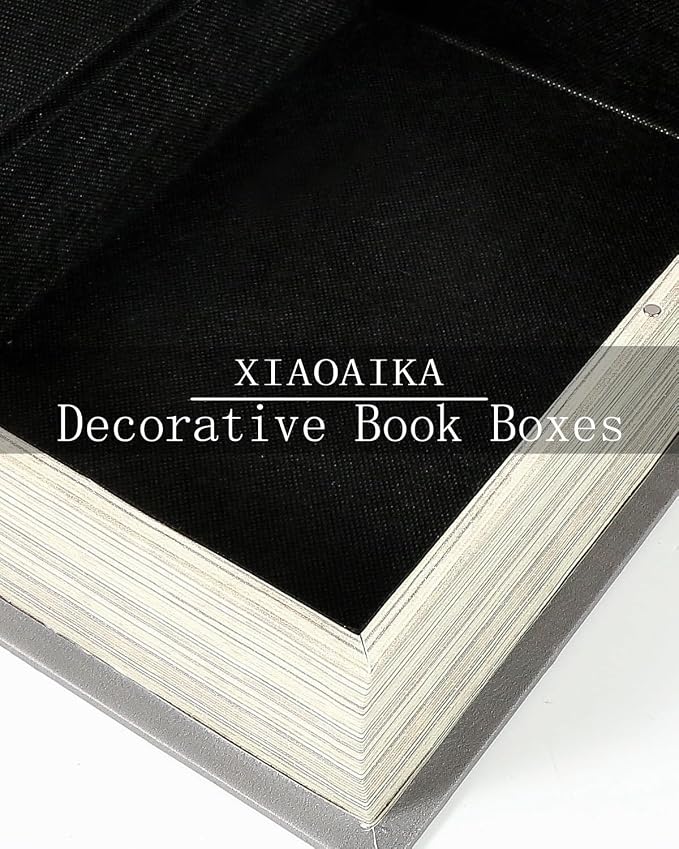 Wooden Book Box Set of 3 with Magnetic Closure and Vintage Leather Cover Design, Non-Woven Fabric Interior, Decorative Secret Storage for Bookshelves and Home Office