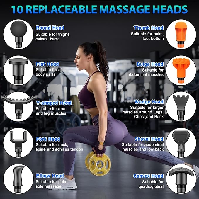TOLOCO Massage Gun, Deep Tissue Back Massage for Athletes for Pain Relief, Percussion Massager with 10 Massages Heads & Silent Brushless Motor, Christmas Gifts for Women, Men, Carbon