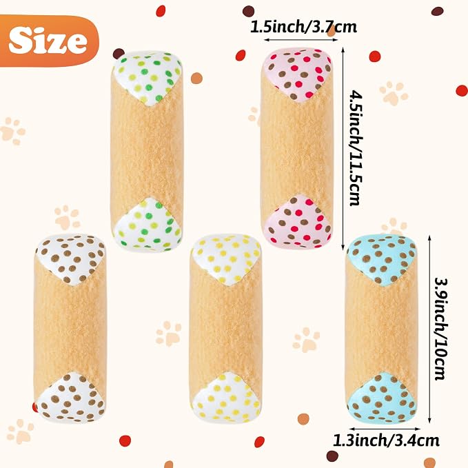 MALLMALL6 Catnip Toys for Cat - 5Pcs Cannoli Crinkle Paper Sound Catmint Toy Gift for Indoor Kitten, Teething Chew Kick Interactive Kitty Supplies, Soft Italian Dessert Pet Present for Kitten Lover