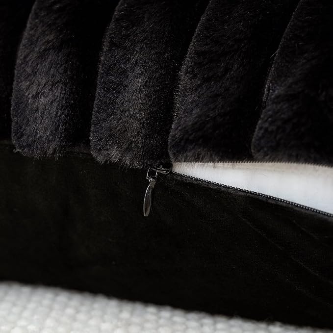 Soleebee Set of 2 Throw Pillow Covers Soft Cozy Velvet Pillowcase Faux Rabbit Fur Cover for Couch Sofa Bed Chair Home Decorative Pillows Cover (12x20 Inch, Black)