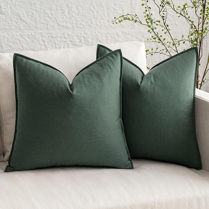 MIULEE Pack of 2 Christmas Linen Pillow Covers 18x18 Inch Dark Green | Boho Farmhouse Modern Accent Throw Pillows, Soft Neutral Cushion Covers, Home Decor for Sofa Couch Bed Living Room