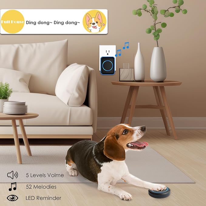 FullHouse Dog Doorbell for Potty Wireless Doggy Bell Training to Go Outside | Waterproof Touch-Sensitive Button, for Puppy Doggie Pets, Over 1000 feet Range