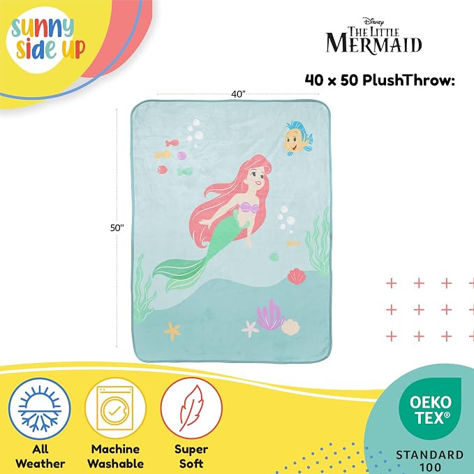 Disney The Little Mermaid Plush Travel Throw Blanket - Measures 40 x 50 Inches - Super Soft & Cozy Princess Travel Accessories Features Ariel