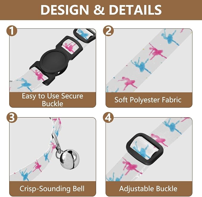 2 Pack Pet Collars Watercolor Ballerinas Dance White Breakaway Cat Collars with Bell, Adjustable 10.6 to 17.1 Inches