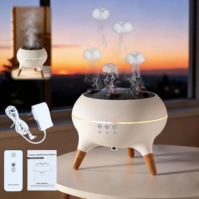 Essential Oil Diffuser Jellyfish 250ML, Humidifier Aroma Diffuser with Remote, Mist Dancing with Music Aromatherapy, Jellyfish Humidifier with 7 Color Lights for Home Bedroom Office Hotel(White)