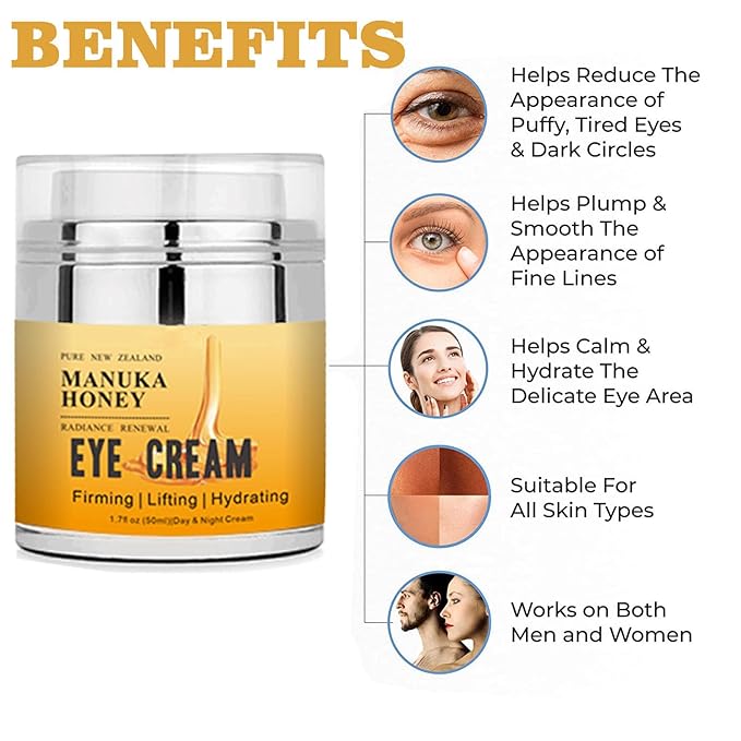 Grospe Manuka Honey Eye Cream Anti-aging Eye Cream Anti-wrinkle Under Eye Cream Fades Fine Lines Lifting and Firming Improve Dark Circles and Puffiness