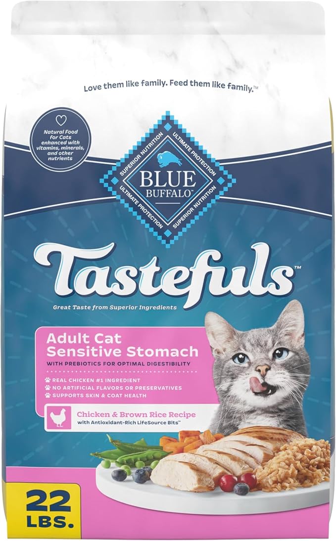 Blue Buffalo Tastefuls Chicken Adult Indoor Dry Cat Food, 22 lb | Chicken & Brown Rice Recipe, Antioxidant-Rich LifeSource Bits, No Corn, Wheat, or Soy