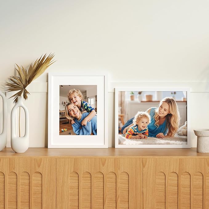 11x14 Picture Frame Set of 9, Display Pictures 8x10 with Mat or 11x14 without Mat, Multi Collage Gallery Square Photo Frames for Wall or Tabletop, White