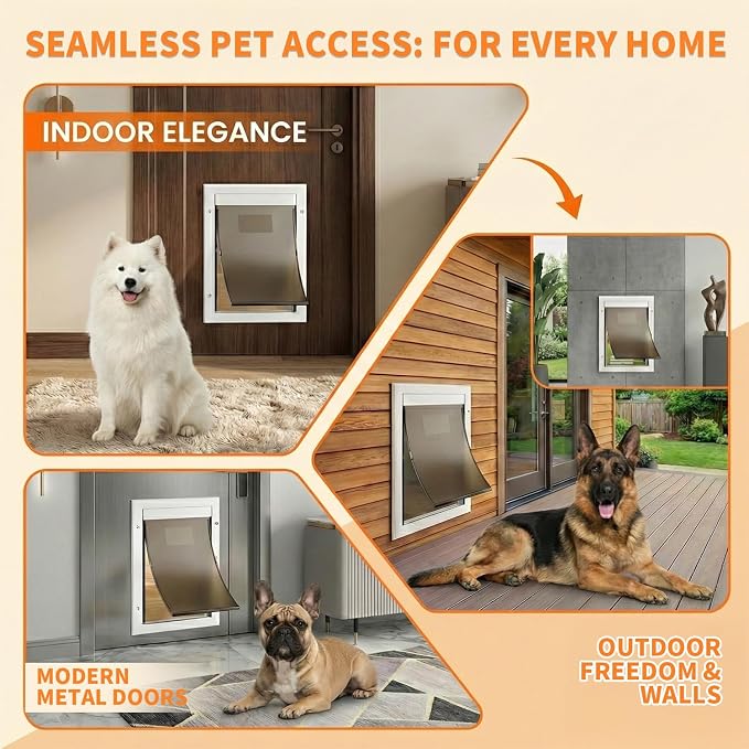 Dog Door for Large Dogs, X-Large Aluminum Frame Pet Door with 2-Way Lock, Easy Install on Interior Door/Screen/Wall, Weatherproof Magnetic Flap (X-Large, White)