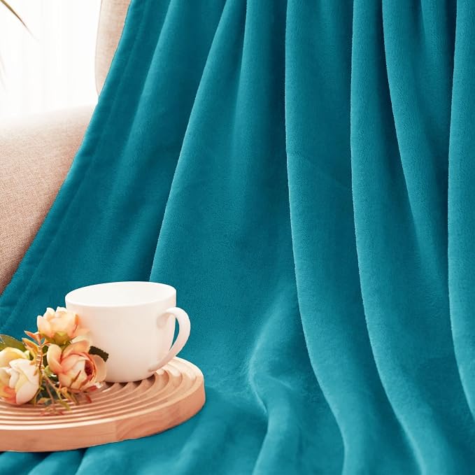 Exclusivo Mezcla Soft Fleece Blanket Queen Size for Bed, Teal | 90x90 Inches, Double-Sided Brushed Flannel, Lightweight Plush Cozy Blanket for Home Decor, All Season, Machine Washable