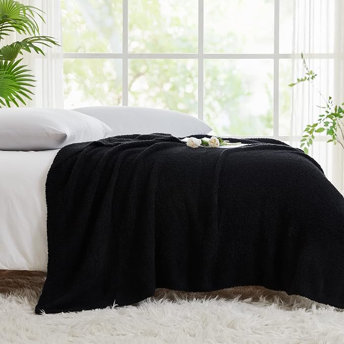 Knit Throw Blanket for Couch Black-Super Soft Lightweight Plush Fuzzy Fluffy Cozy Blankets and Throws for Sofa Bed, 50x60 inches