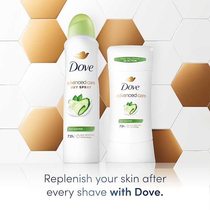 Dove Advanced Care Anti Deo Stick Cool Essentials Twin Pack for helping your skin barrier repair after shaving 72 h odor control and all-day sweat protection with Pro Ceramide Technology 2.6 oz