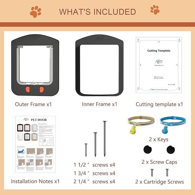 Smart Cat Door with Collar Sensor 2pcs 4 Way Locking Black | Pet Door for Interior Door and Exterior Door Cat Door with Magnetic Flap