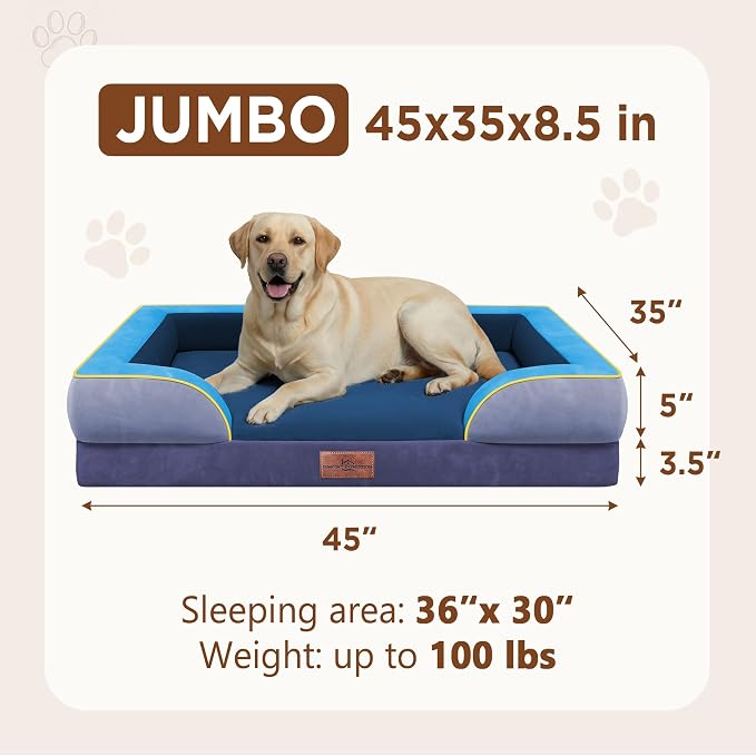 Comfort Expression Orthopedic Dog Bed for Extra Large Dogs with Bolster | Waterproof Dog Couch Bed with Washable Cover & Non-Slip Bottom, Supportive Egg Crate Foam XL Pet Bed, 45x35 Inch