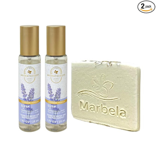 Bath & Body Works Aromatherapy Sleep Lavender Vanilla - 2 Travel Size Essential Oil Mists (1 fl oz / 29 ml Each) with a Natural Oats Sample Soap