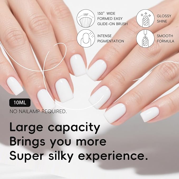 White Nail Polish, Quick Dry Nail Polish, Streak Free, Long- Last Fingernail Polish for Autumn Wedding Nails, Cozy Fall Manicure, Back to School Nail Looks, Salon Quality at Home, 0.35 Fl Oz