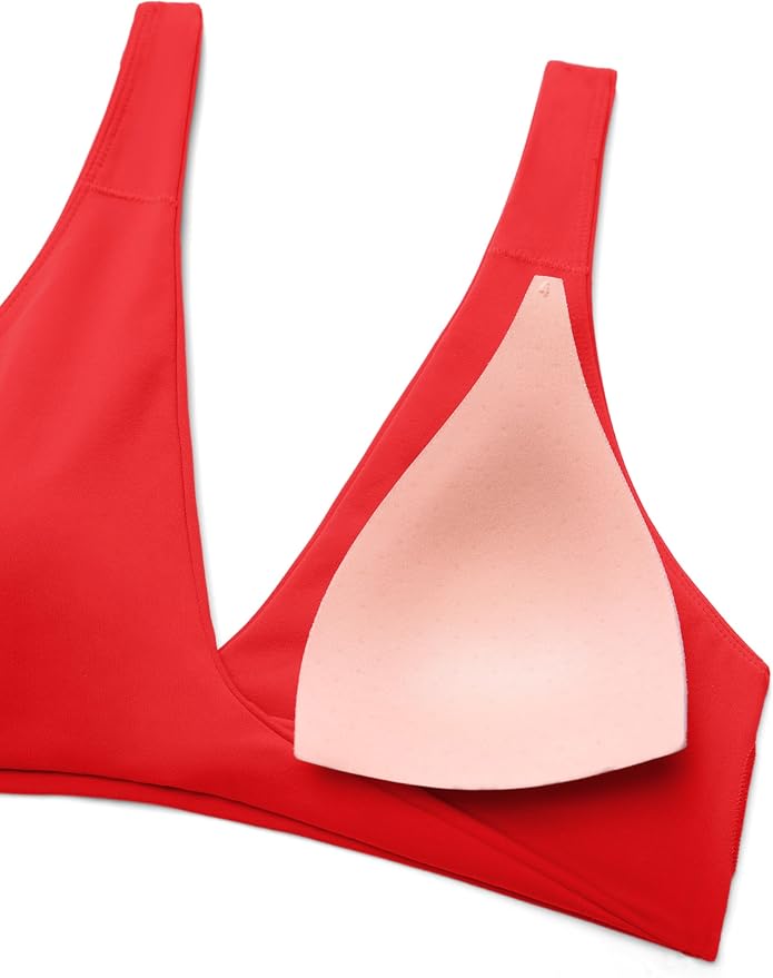 CRZ YOGA Butterluxe Front Twist Deep V Neck Sports Bras for Women - Wide Straps Padded U Back Yoga Crop Top