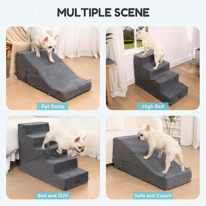 3-Step Dog Stair and Ramp for Small Dogs and Cats, Pet Steps for Sofa and Couch with Non-Slip Bottom, Grey