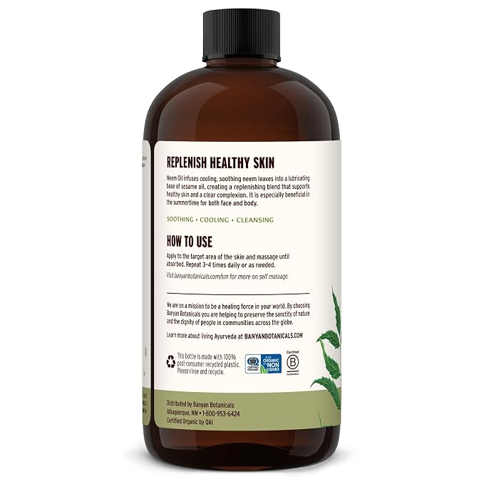 Banyan Botanicals Organic Neem Oil – Cooling & Soothing Ayurvedic Neem Oil – Supports Healthy Radiant Skin – 24 oz. – Non-GMO Sustainably Sourced Abhyanga Massage Oil