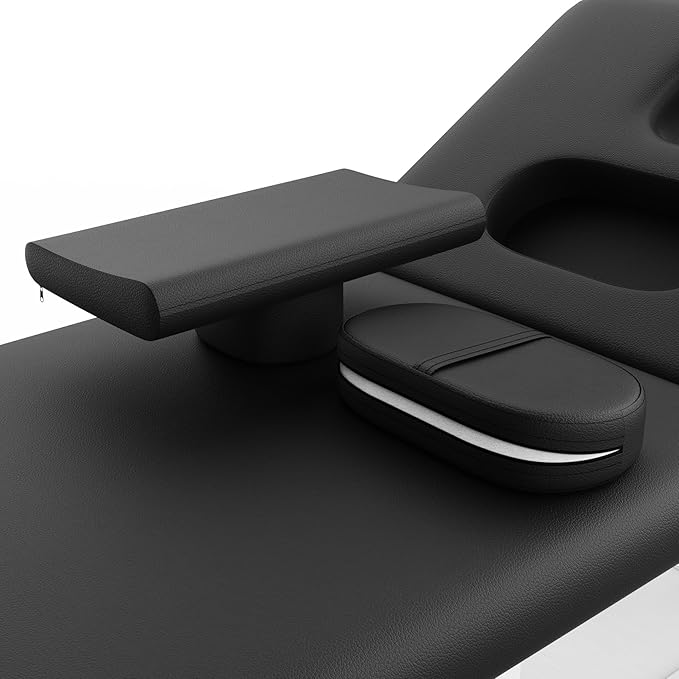 pouseayar Metal Frame Wide Stationary Massage Table for Treatment Table Physical Therapy Table Spa Facial Bed, PU Leather 31.5'' Wide 75'' Long (Black, Segmented Structure)