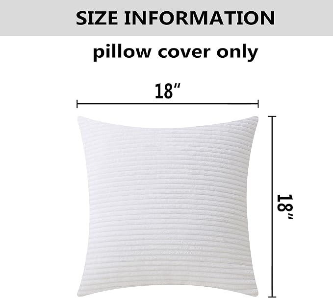 Home Brilliant Summer Decor Striped Corduroy Pillow Cover Velvet Cushion Cover for Couch Sofa Supersoft Decorative Pillowcase, Creamy White, 18x18 Inches(45cm)