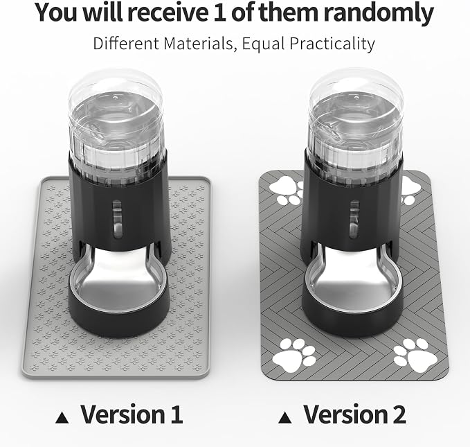JUNSPOW Cat Water Dispenser with Placemat & Stainless Steel Bowl (4L Black) | Automatic Gravity Water Dispenser for Cats or Small Medium Size Dogs, Large Capacity, Easy to Clean