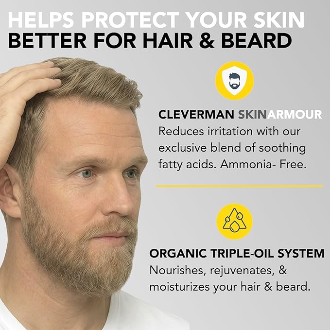 2X Reusable Hair & Beard Dye for Men – Medium Blond | Up to 10 Uses, 7 Minutes | Natural Gray Coverage, No-Drip Cream with SkinArmour® – Cleverman