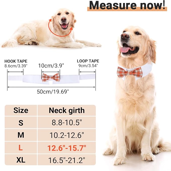 Segarty Dog Bow Tie, Adjustable Orange Plaid Bowtie Collar for Neck Girth 12.6-15.7in, Large Dog Tie Tuxedo Comfortable Cotton Boy Pets Grooming Accessories for Formal Wedding Holiday Birthday Party