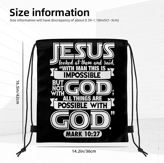 with God All Things are Possible Christian Faith Drawstring Backpack Bag Large Gym Sackpack Yoga Packet