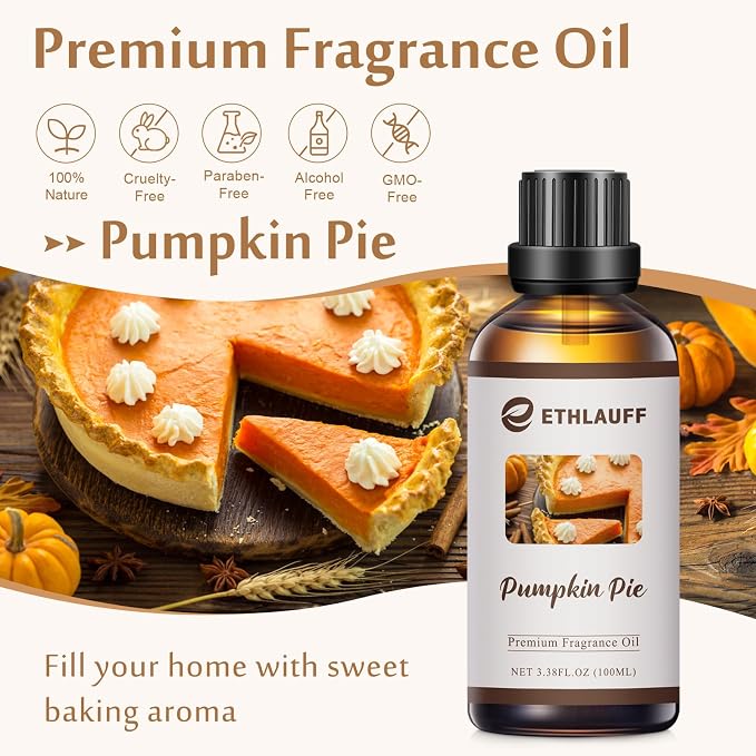 Pumpkin Spice Fragrance Oil, 100ml Pumpkin Essential Oil for Diffusers,Fall Essential Oil for Candle Making, Autmun Scented Oil -3.38FL.OZ