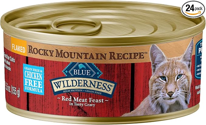 Blue Buffalo Wilderness Rocky Mountain Recipe Wet Cat Food Flakes (24 Pack) | High Protein, Red Meat Feast, Real Beef #1 Ingredient, Chicken-Free & Grain-Free Formula, 5.5-oz. Cans