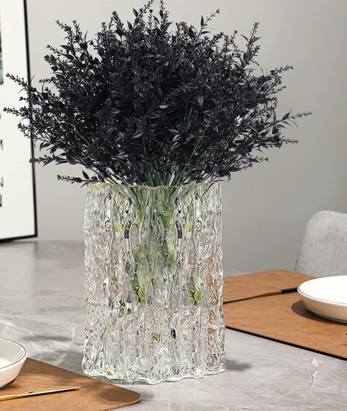 RECUTMS Black Artificial Flowers,Fake Outdoor UV Resistant Plants 36 Packs | Black Halloween Decor,Faux Plastic Greenery Shrub for Indoor Outside Hanging Planter Home Kitchen Office Wedding,Garden Decor