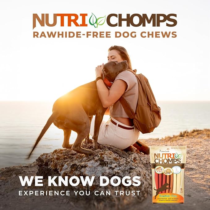 Nutri Chomps Dog Chews, 5-inch Twists, Easy to Digest, Rawhide-Free Dog Treats, 15 Count, Real Chicken, Peanut Butter and Milk flavors | A rawhide-free chew that's gentle and easy to digest, made with the real, wholesome ingredients dogs love