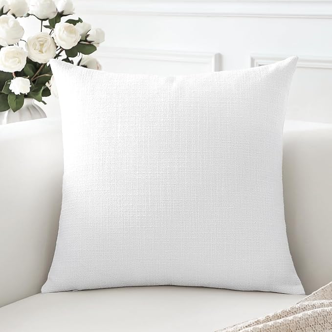 OTOSTAR Linen Throw Pillow Cover Set of 1 Decorative Square Pillowcases Cushion Covers 20x20 Inch for Home Decor Sofa Bedroom Car 50 x 50CM Pure White