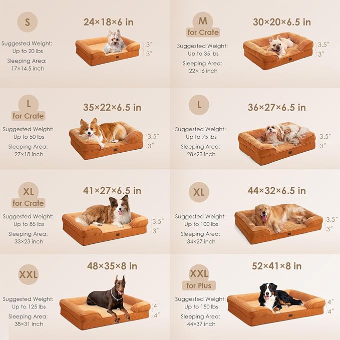 EHEYCIGA Orthopedic Dog Beds Large Sized Dog, Waterproof Washable Pet Bed | Non-Slip Bottom and Egg-Crate Memory Foam XL Dog Couch Bed with Washable Removable Cover, Pumpkin Orange