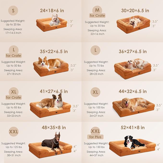EHEYCIGA Orthopedic Dog Beds Large Sized Dog, Waterproof Washable Pet Bed | Non-Slip Bottom and Egg-Crate Memory Foam Dog Couch Bed with Washable Removable Cover, Pumpkin Orange
