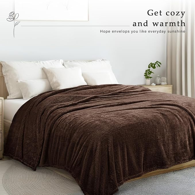 Exclusivo Mezcla Soft Plush Fleece Queen Size Blankets for Bed Living Room | Lightweight Fuzzy Fluffy Large Blanket for All Seasons, Cozy Velvet for Women Men, Machine Washable, 90"x90", Coffee