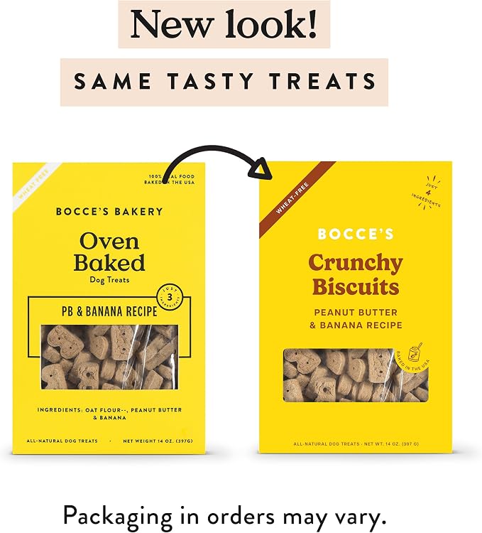 Bocce's Bakery PB & Banana Flavor Crunchy Biscuits Dog Treats, 14 oz | Oven Baked, Wheat-Free Everyday Dog Treat Biscuits - Made with Real, Limited Ingredients and Baked in The USA