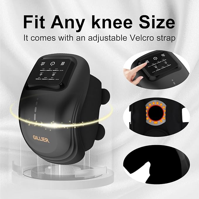 Knee Massager Smart with Heat, Red Light and Massage Therapy, 3 Vibration Modes and 3 Heating Levels, 2025 Updated Edition, LED Vitality Joints Knee Massager, Gifts for Grandma & Grandpa, Black