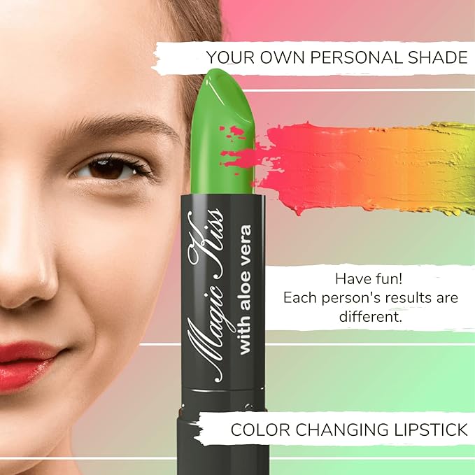 Magic Kiss Color Changing Matte Lipstick set, Long Lasting Nutritious Lips Moisturizer Magic Temperature Color Change Lip Balm with Aloe Vera PH Lipstick MADE IN USA (2 Pack - Yellow & Red)