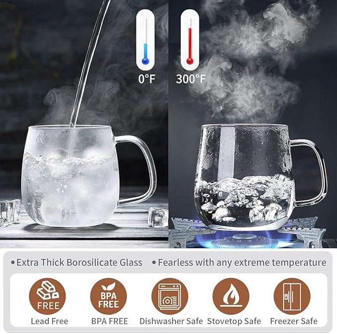 DOPUDO Glass Teacups 24 Pack Glass Tea Cup with Infuser and Lid, 17.6oz/520ml Large Borosilicate Teacup,Tea Clear Mug Cup for Loose Leaf Blooming Tea, Microwave & Dishwasher Safe.