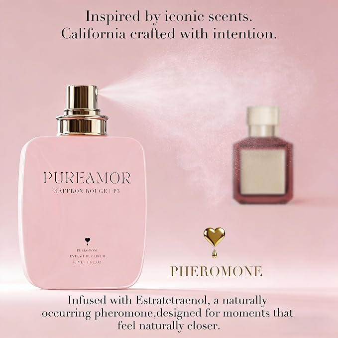 PUREAMOR Pheromone Perfume for Women, Saffron Rouge Extrait de Parfum Spray – Warm Spicy Scent with Saffron, Amber & Cedarwood, Long Lasting Fragrance, 1.0 oz / 30 ml
