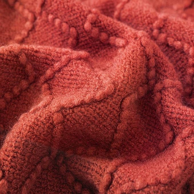 BOURINA Rust Throw Blanket 50x90 Inch Boho Knitted Soft Throw Sofa Blanket | Knitted Throw Blanket 50x90 Inches, Soft Lightweight Boho Weave Throw Decorative Couch Blanket for Living Room Bed Runner