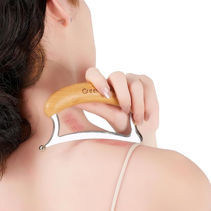 Greenstalk 2 in 1 Whole Body Stainless Steel Gua Sha Set for Muscle Relief, Wooden Massage Tools,Portable Body Scrapers Tool for Neck, Back, Feet Recovery.