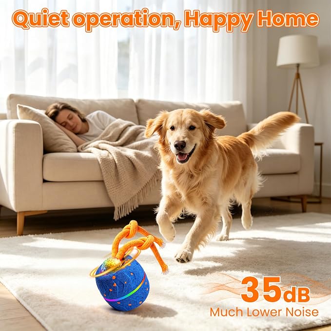 Interactive Dog Toy Ball, Automatic Bouncing Rotating, Realistic Dog Barking Sounds, E‑TPU, IP54, Rechargeable, for Small/Medium/Large Dogs, Indoor/Outdoor（Light Blue）