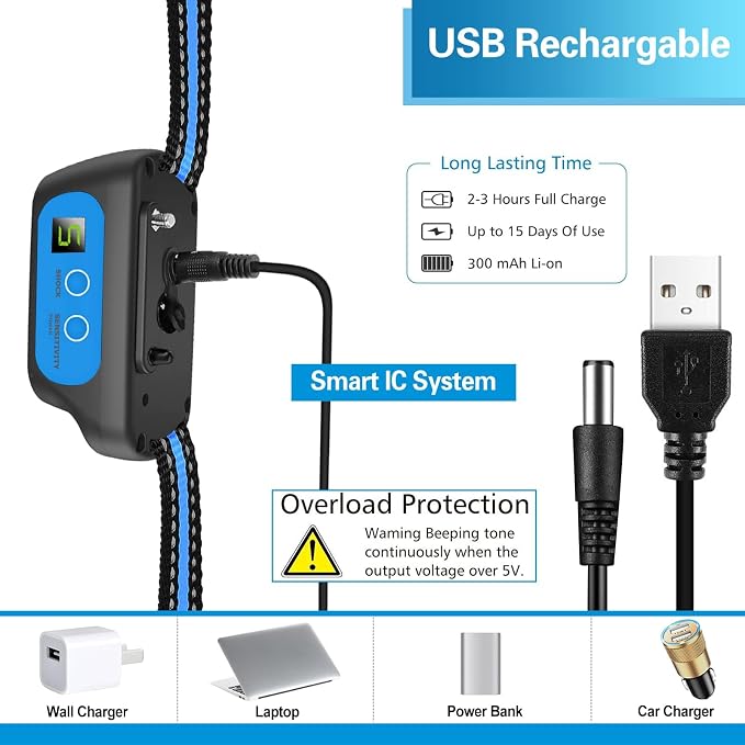 Dog Bark Collar for Large Medium Small Dogs, Rechargeable Smart Bark Collar, Anti Barking, Humane Dog Training Device with 5 Adjustable Sensitivity Beep Vibration (Blue)